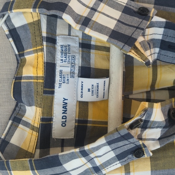 Old Navy Men's Yellow Blue Plaid Shirt Short Sleeve Summer - Slim Fit Size M NWT - Picture 3 of 5